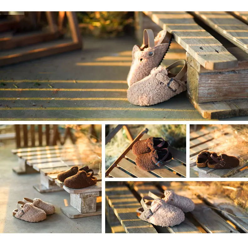 Kids Cork Warmly Slippers Babies Plush Casual Footwear Non-slip Girls Boys Mid-sole Shoes Comfortable Children Cotton Footwear