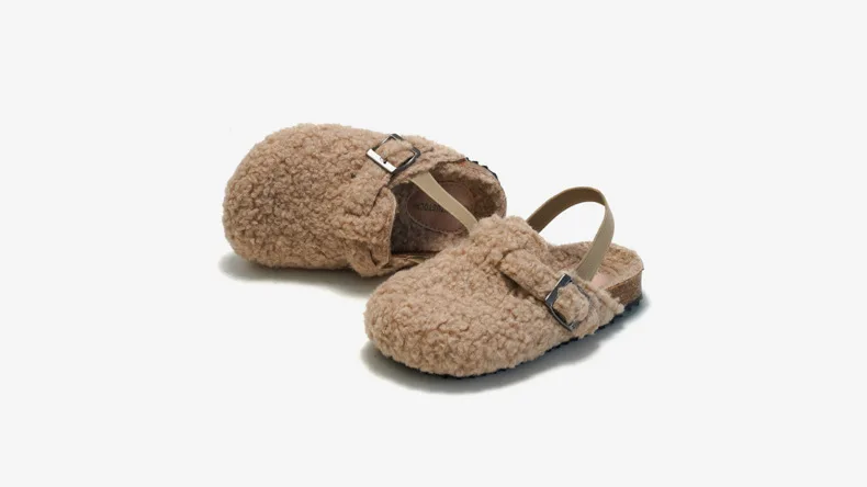 Kids Cork Warmly Slippers Babies Plush Casual Footwear Non-slip Girls Boys Mid-sole Shoes Comfortable Children Cotton Footwear