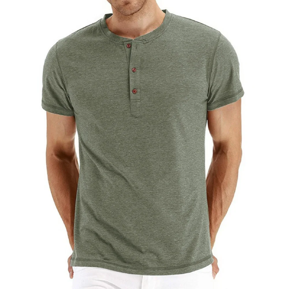 men's Quality Cotton Men T-shirt Henry Neck Fashion Design Slim Fit Solid T-shirts Male Tops Tees Short Sleeve T Shirt For Men