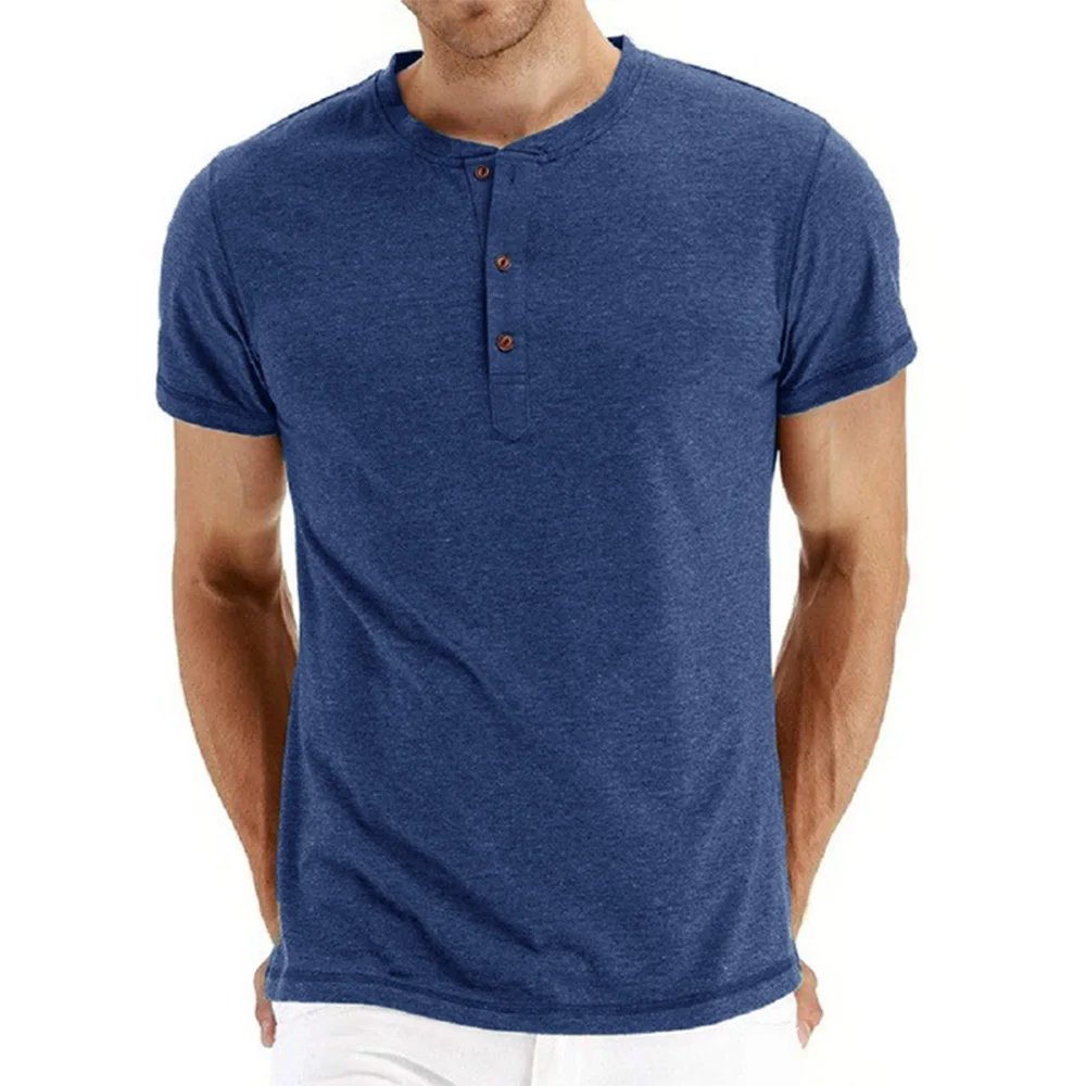 men's Quality Cotton Men T-shirt Henry Neck Fashion Design Slim Fit Solid T-shirts Male Tops Tees Short Sleeve T Shirt For Men