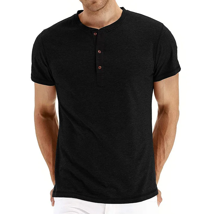 men's Quality Cotton Men T-shirt Henry Neck Fashion Design Slim Fit Solid T-shirts Male Tops Tees Short Sleeve T Shirt For Men