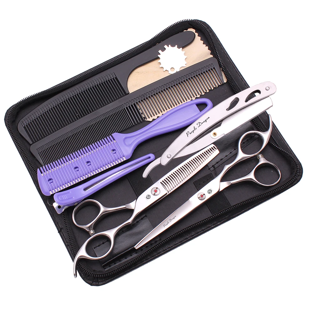 Professional Hair Scissors Japan 440C Purple Dragon 6" Hair Cutting Scissors Barber Thinning Scissors Haircut Set Razor Z2003