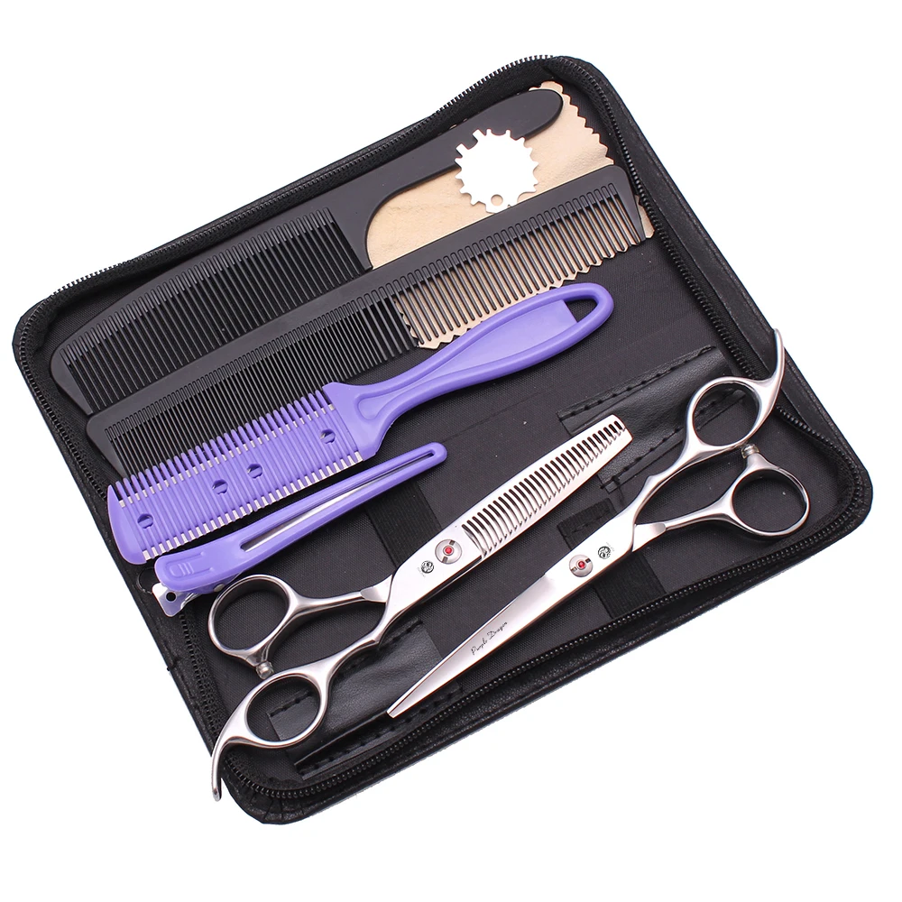 Professional Hair Scissors Japan 440C Purple Dragon 6" Hair Cutting Scissors Barber Thinning Scissors Haircut Set Razor Z2003