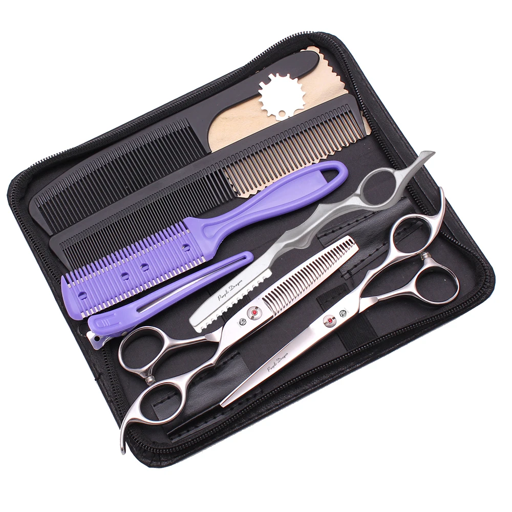 Professional Hair Scissors Japan 440C Purple Dragon 6" Hair Cutting Scissors Barber Thinning Scissors Haircut Set Razor Z2003