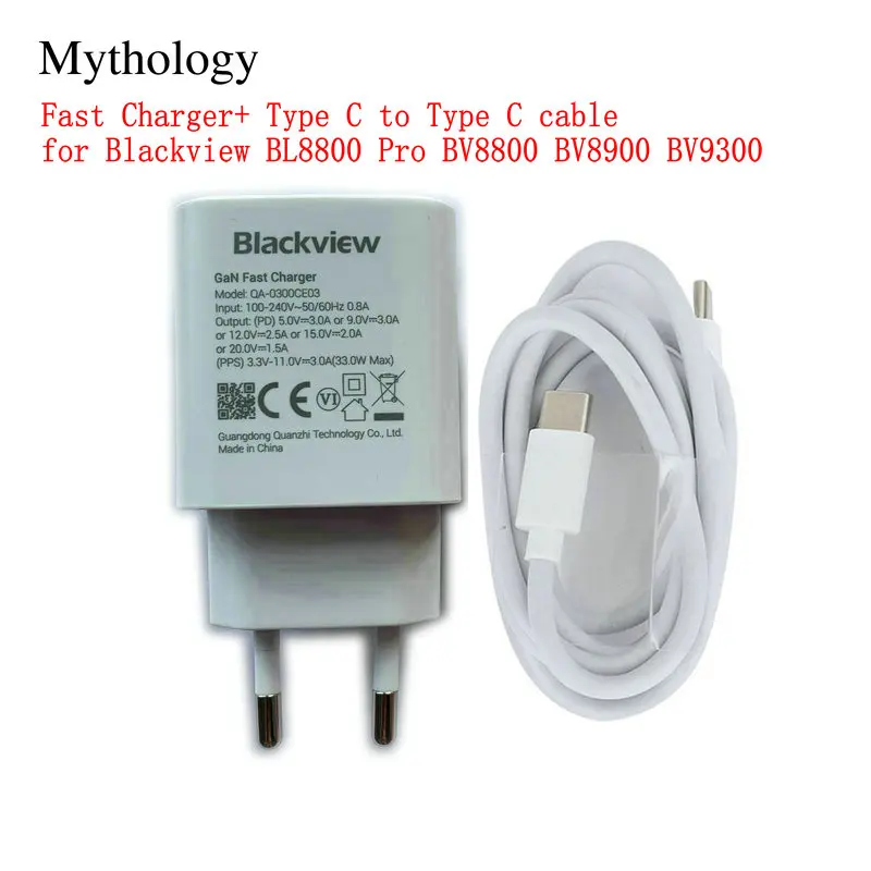 Fast Charge for Blackview BL8800 Pro BV8800 BV8900 BV9300 Original EU Plug Travel Power Adapter 33W Type C To Type C Cable