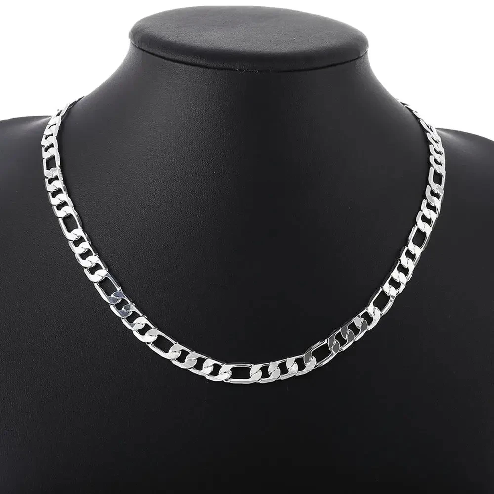 925 Sterling Silver Classic 8mm Geometric chain necklace bracelet Jewelry set for woman Men Party wedding fine fashion gifts
