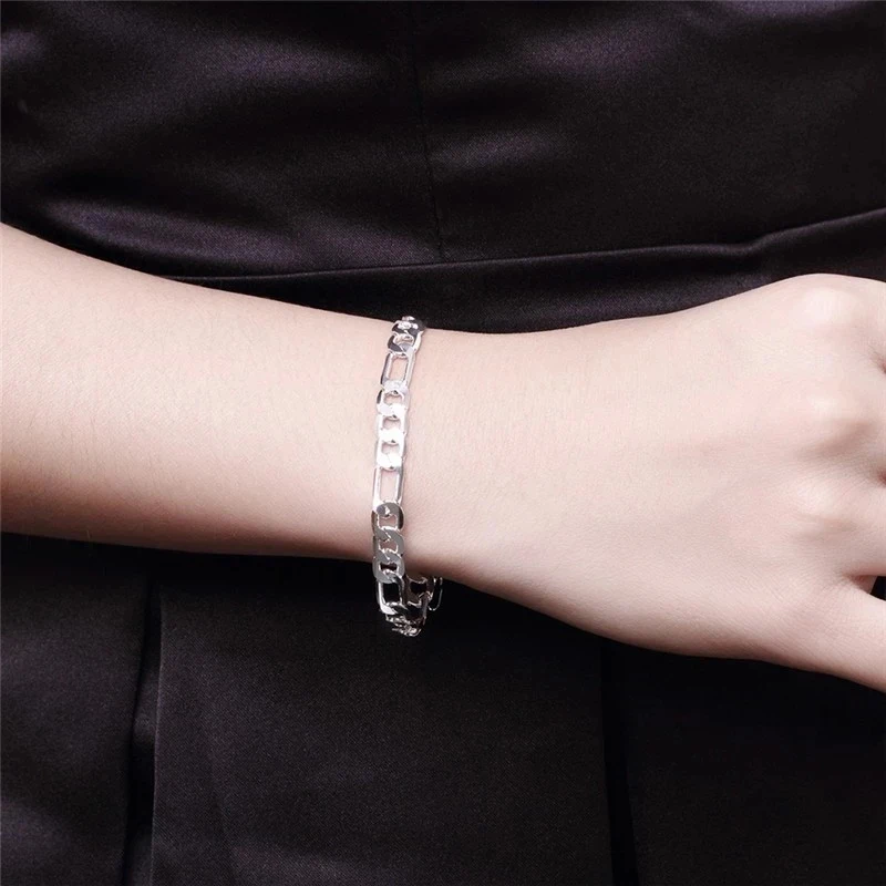 925 Sterling Silver Classic 8mm Geometric chain necklace bracelet Jewelry set for woman Men Party wedding fine fashion gifts