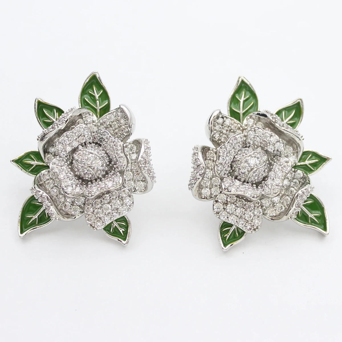 Luxury Jewelry Stud Earrings Cubic Zirconia Half Round Fanshaped Radial Stud Earrings Birthday Gift