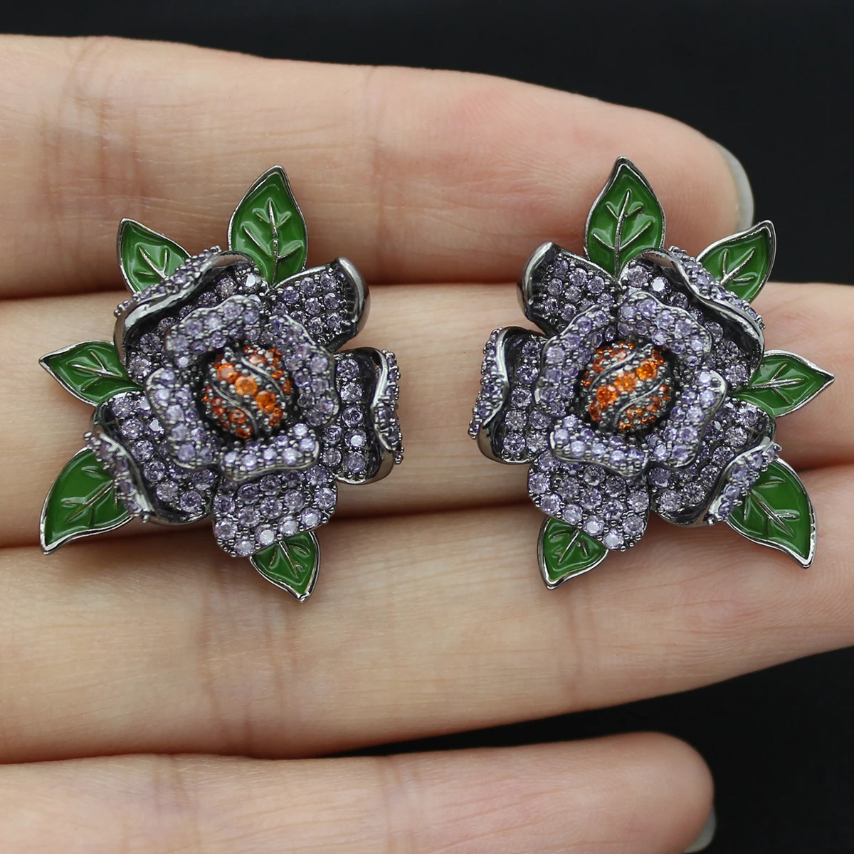 Luxury Jewelry Stud Earrings Cubic Zirconia Half Round Fanshaped Radial Stud Earrings Birthday Gift