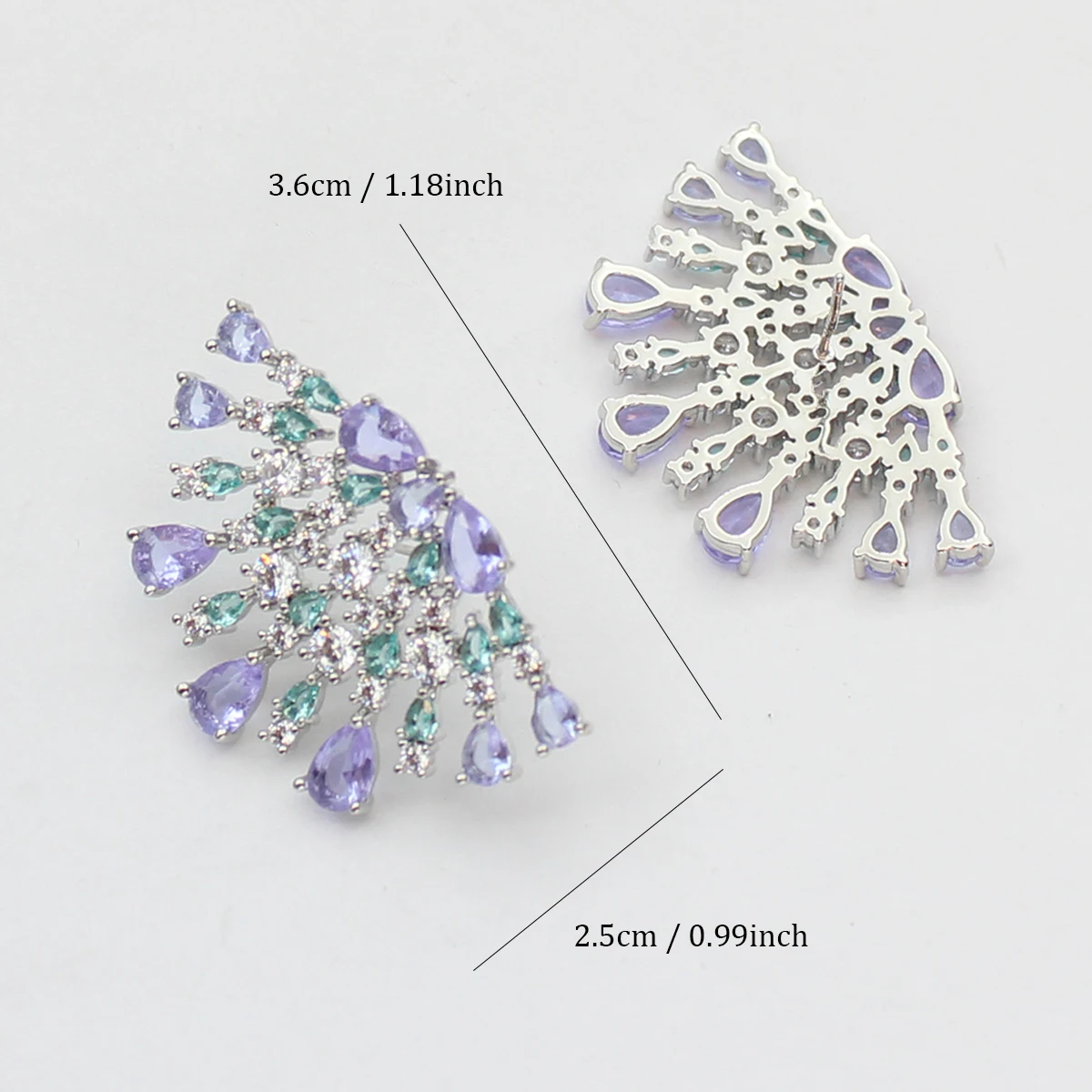 Luxury Jewelry Stud Earrings Cubic Zirconia Half Round Fanshaped Radial Stud Earrings Birthday Gift