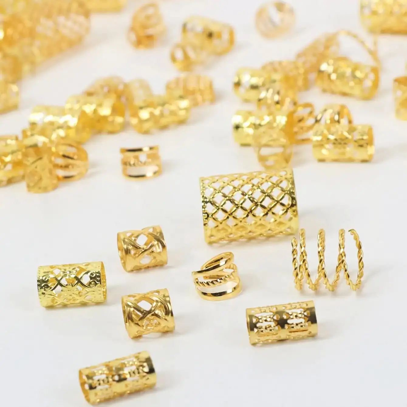 90pcs Hollow Out Hair Ring,Dreadlocks Beads Hair Braid Rings Clips Dread Locks Hair Braiding Metal Cuffs Decoration/Accessories