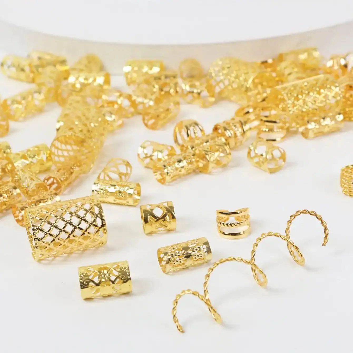 90pcs Hollow Out Hair Ring,Dreadlocks Beads Hair Braid Rings Clips Dread Locks Hair Braiding Metal Cuffs Decoration/Accessories