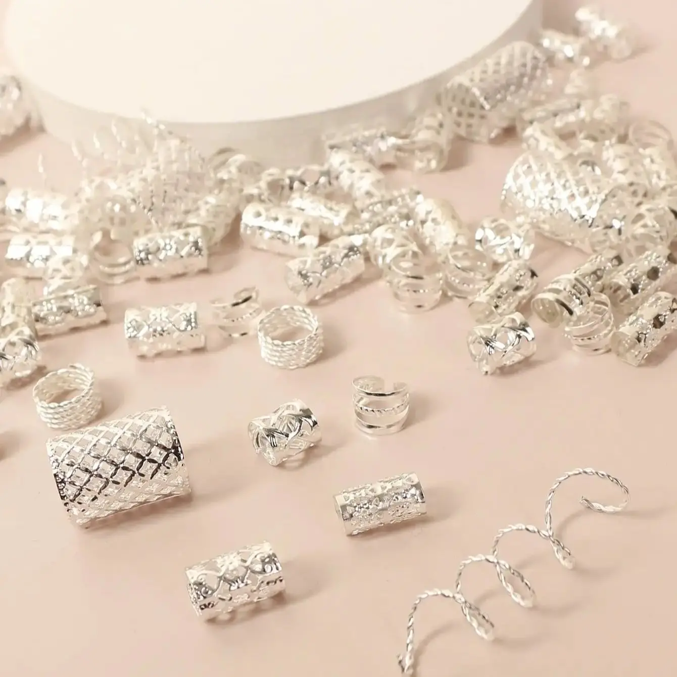 90pcs Hollow Out Hair Ring,Dreadlocks Beads Hair Braid Rings Clips Dread Locks Hair Braiding Metal Cuffs Decoration/Accessories