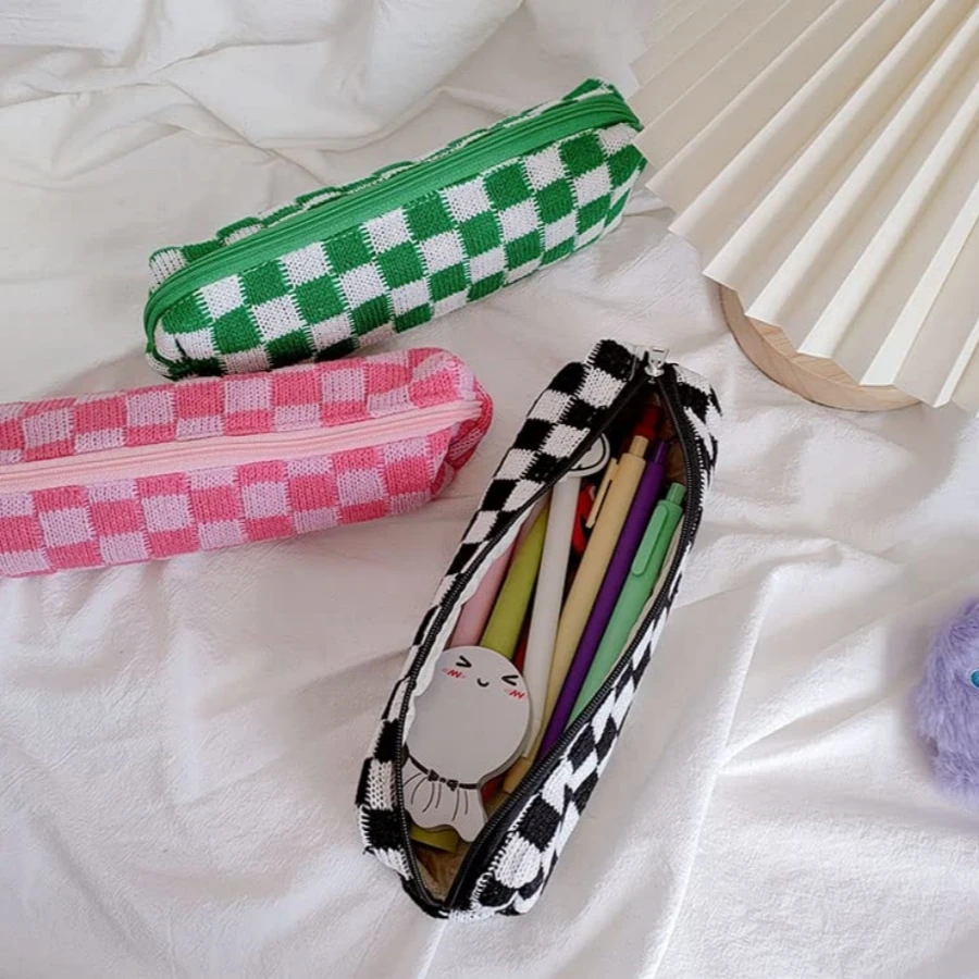 3PCS Checkered Makeup Bag,Travel Toiletry Bag Cute Makeup Brushes Bag Cosmetic Bags for Women Zipper Makeup Bags for Purse