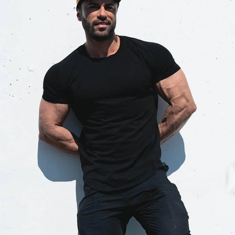 Plain Clothing Fashion T Shirt Men Cotton Breathable Fitness Mens Short Sleeve T-shirt Gym Tshirt Summer Tight Tee Shirt Homme