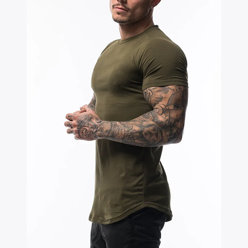 Plain Clothing Fashion T Shirt Men Cotton Breathable Fitness Mens Short Sleeve T-shirt Gym Tshirt Summer Tight Tee Shirt Homme