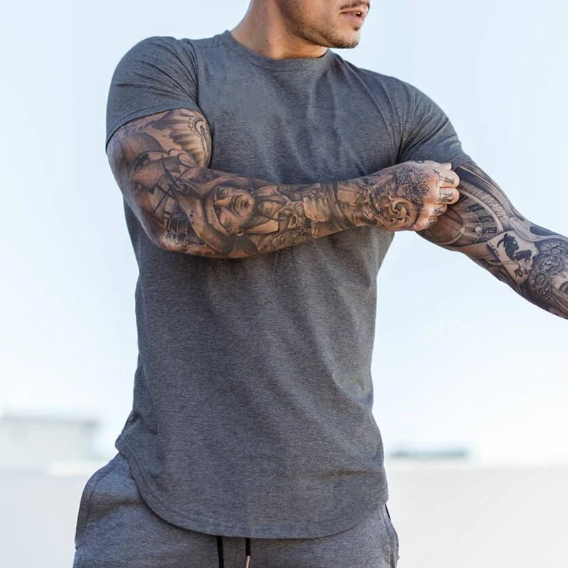 Plain Clothing Fashion T Shirt Men Cotton Breathable Fitness Mens Short Sleeve T-shirt Gym Tshirt Summer Tight Tee Shirt Homme