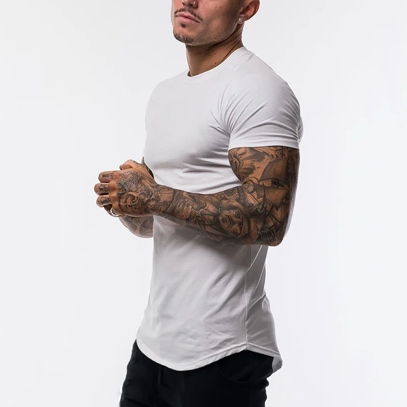 Plain Clothing Fashion T Shirt Men Cotton Breathable Fitness Mens Short Sleeve T-shirt Gym Tshirt Summer Tight Tee Shirt Homme