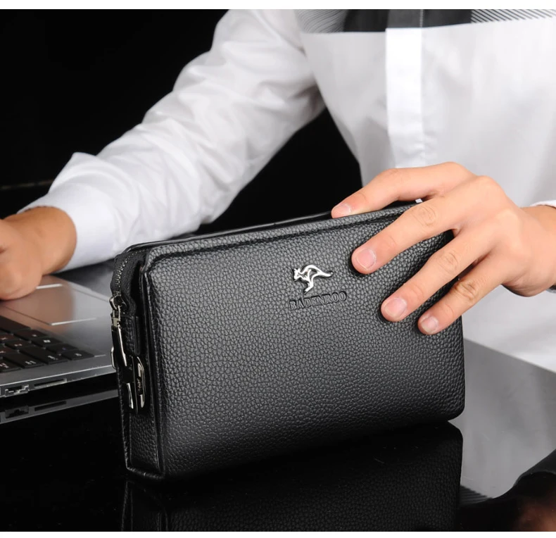 Luxury Brand Men's Wallet Leather Long Wallet PU Leather Wallet Men Double Zipper Coin Pocket Purse Business Clutch Phone Bag