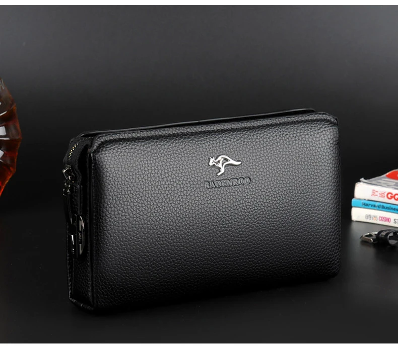 Luxury Brand Men's Wallet Leather Long Wallet PU Leather Wallet Men Double Zipper Coin Pocket Purse Business Clutch Phone Bag