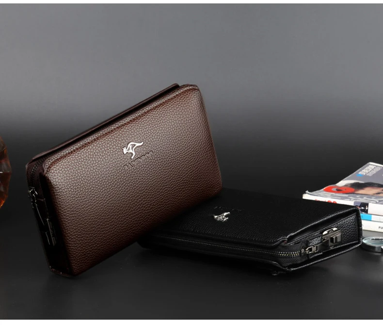Luxury Brand Men's Wallet Leather Long Wallet PU Leather Wallet Men Double Zipper Coin Pocket Purse Business Clutch Phone Bag