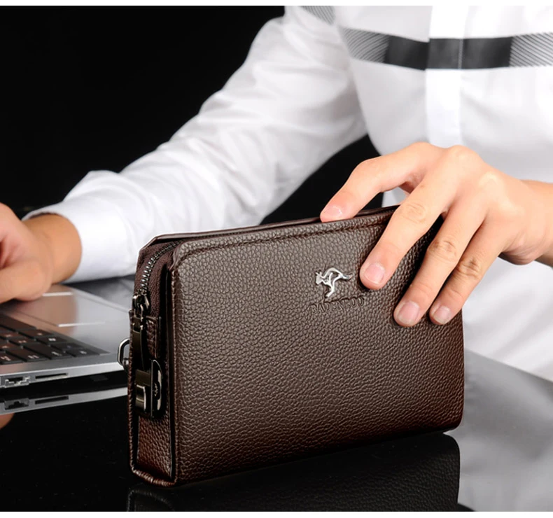 Luxury Brand Men's Wallet Leather Long Wallet PU Leather Wallet Men Double Zipper Coin Pocket Purse Business Clutch Phone Bag