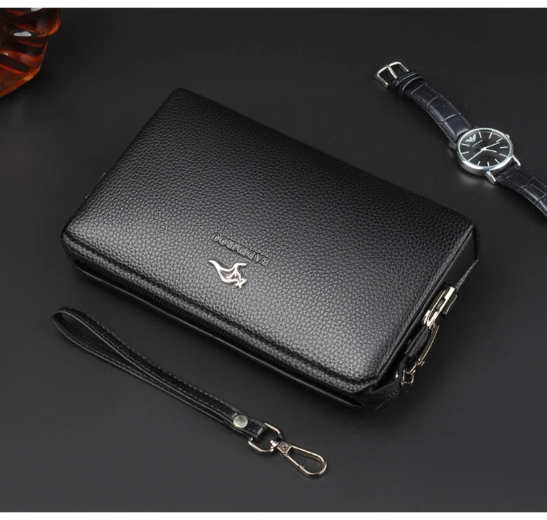 Luxury Brand Men's Wallet Leather Long Wallet PU Leather Wallet Men Double Zipper Coin Pocket Purse Business Clutch Phone Bag