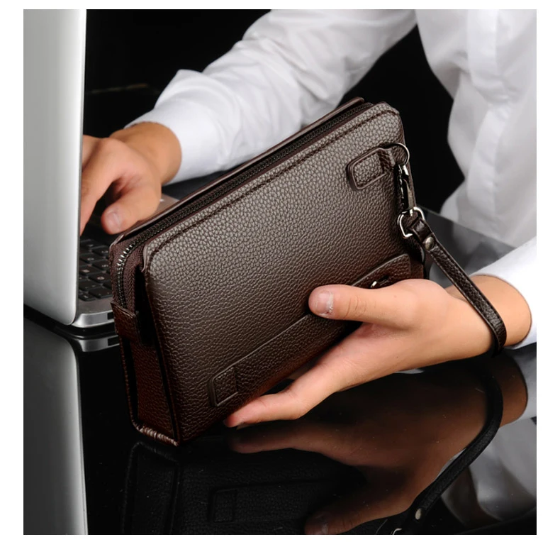 Luxury Brand Men's Wallet Leather Long Wallet PU Leather Wallet Men Double Zipper Coin Pocket Purse Business Clutch Phone Bag