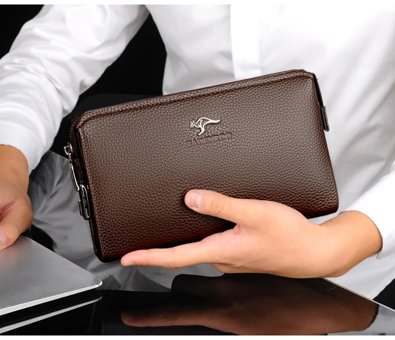 Luxury Brand Men's Wallet Leather Long Wallet PU Leather Wallet Men Double Zipper Coin Pocket Purse Business Clutch Phone Bag