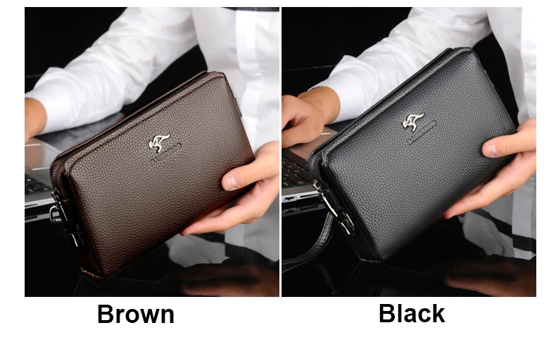Luxury Brand Men's Wallet Leather Long Wallet PU Leather Wallet Men Double Zipper Coin Pocket Purse Business Clutch Phone Bag
