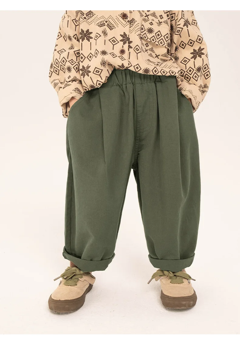Children Clothing Boys Casual Pants 2024 Spring New Spring and Autumn Loose Korean Style Solid Color Casual Simple Pants