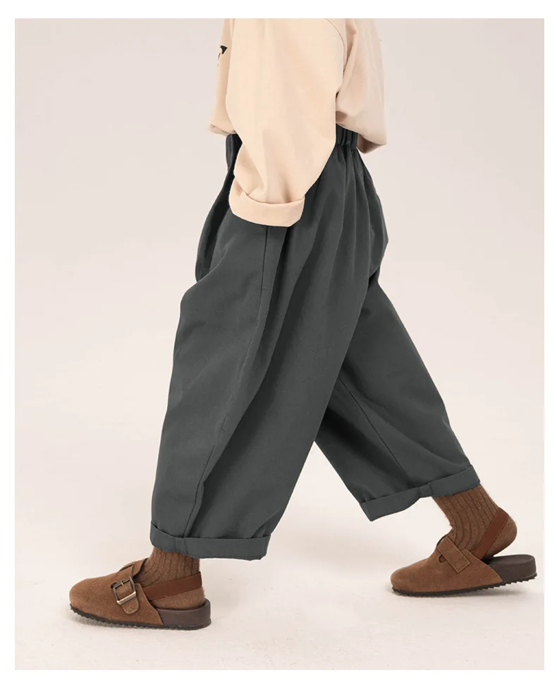 Children Clothing Boys Casual Pants 2024 Spring New Spring and Autumn Loose Korean Style Solid Color Casual Simple Pants