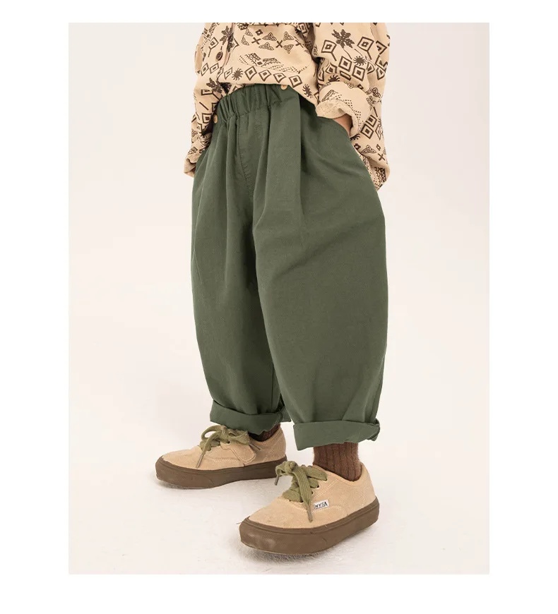 Children Clothing Boys Casual Pants 2024 Spring New Spring and Autumn Loose Korean Style Solid Color Casual Simple Pants
