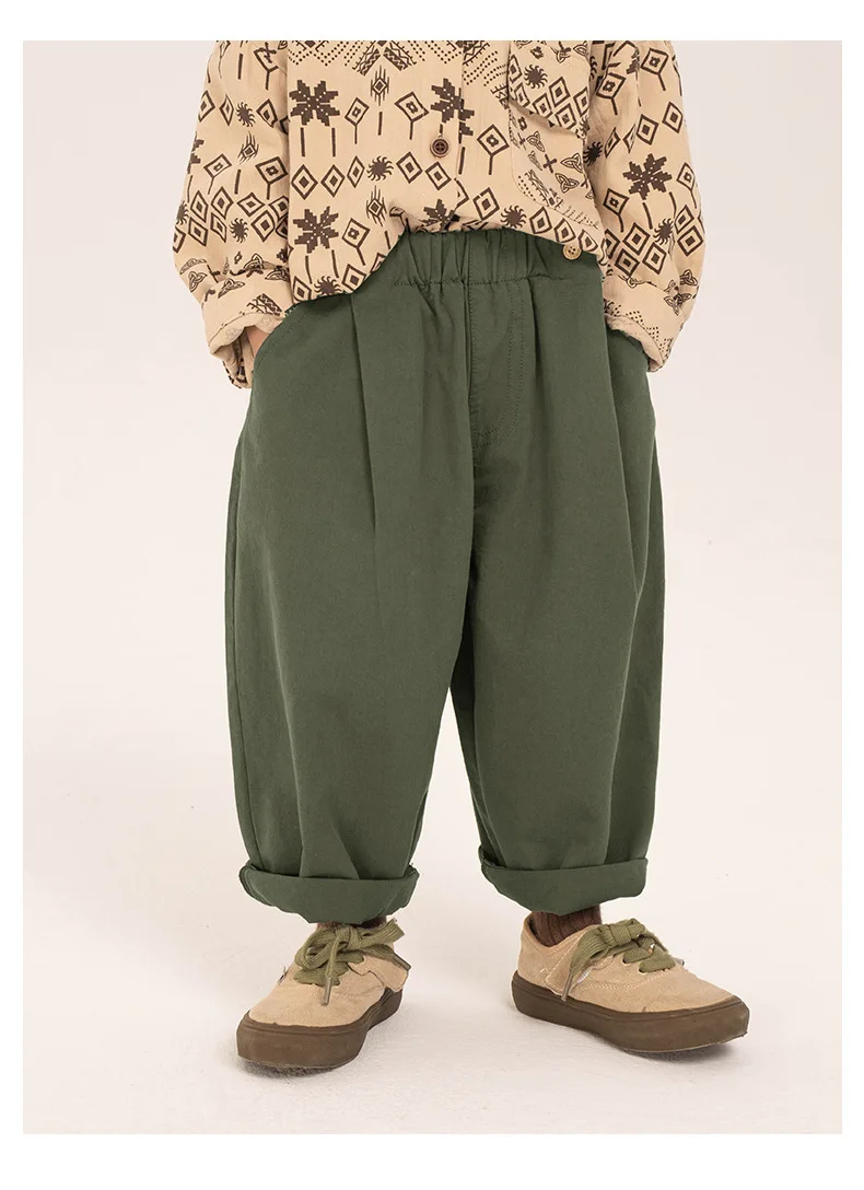 Children Clothing Boys Casual Pants 2024 Spring New Spring and Autumn Loose Korean Style Solid Color Casual Simple Pants