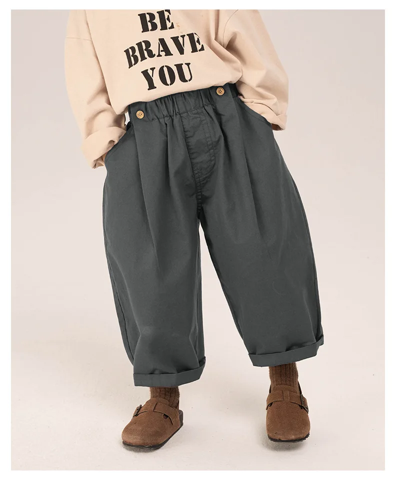 Children Clothing Boys Casual Pants 2024 Spring New Spring and Autumn Loose Korean Style Solid Color Casual Simple Pants