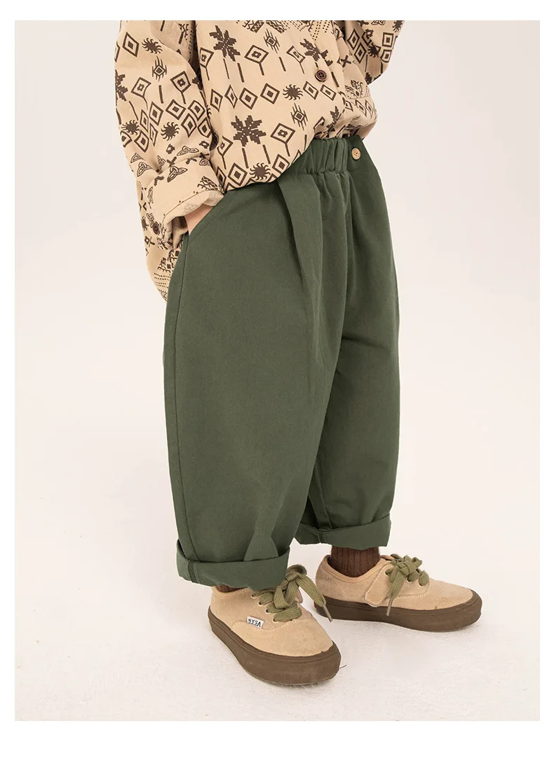 Children Clothing Boys Casual Pants 2024 Spring New Spring and Autumn Loose Korean Style Solid Color Casual Simple Pants
