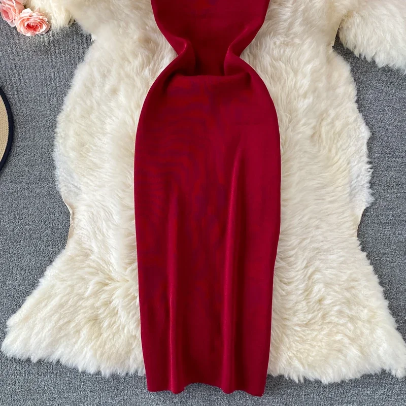 Zipple 2023 Sexy Summer Knit Strap Dress Women Tank Elatic Waist Bodycon Sundress Female Beach Split Backless Midi Dress