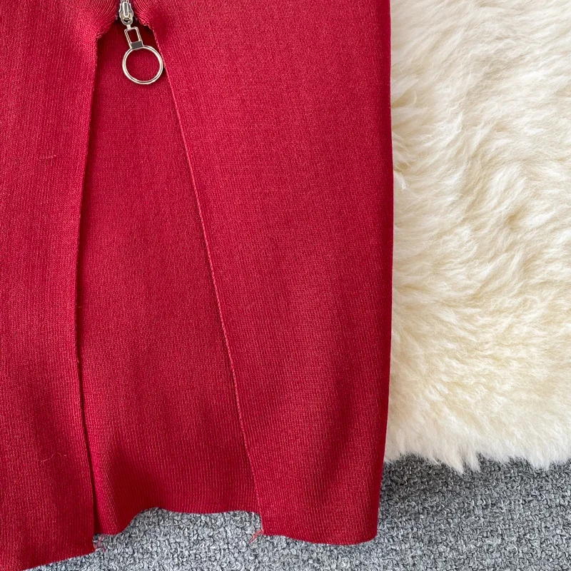 Zipple 2023 Sexy Summer Knit Strap Dress Women Tank Elatic Waist Bodycon Sundress Female Beach Split Backless Midi Dress