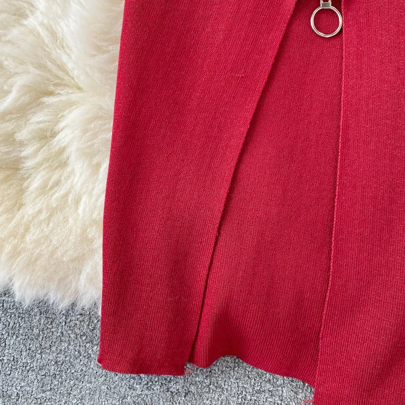 Zipple 2023 Sexy Summer Knit Strap Dress Women Tank Elatic Waist Bodycon Sundress Female Beach Split Backless Midi Dress