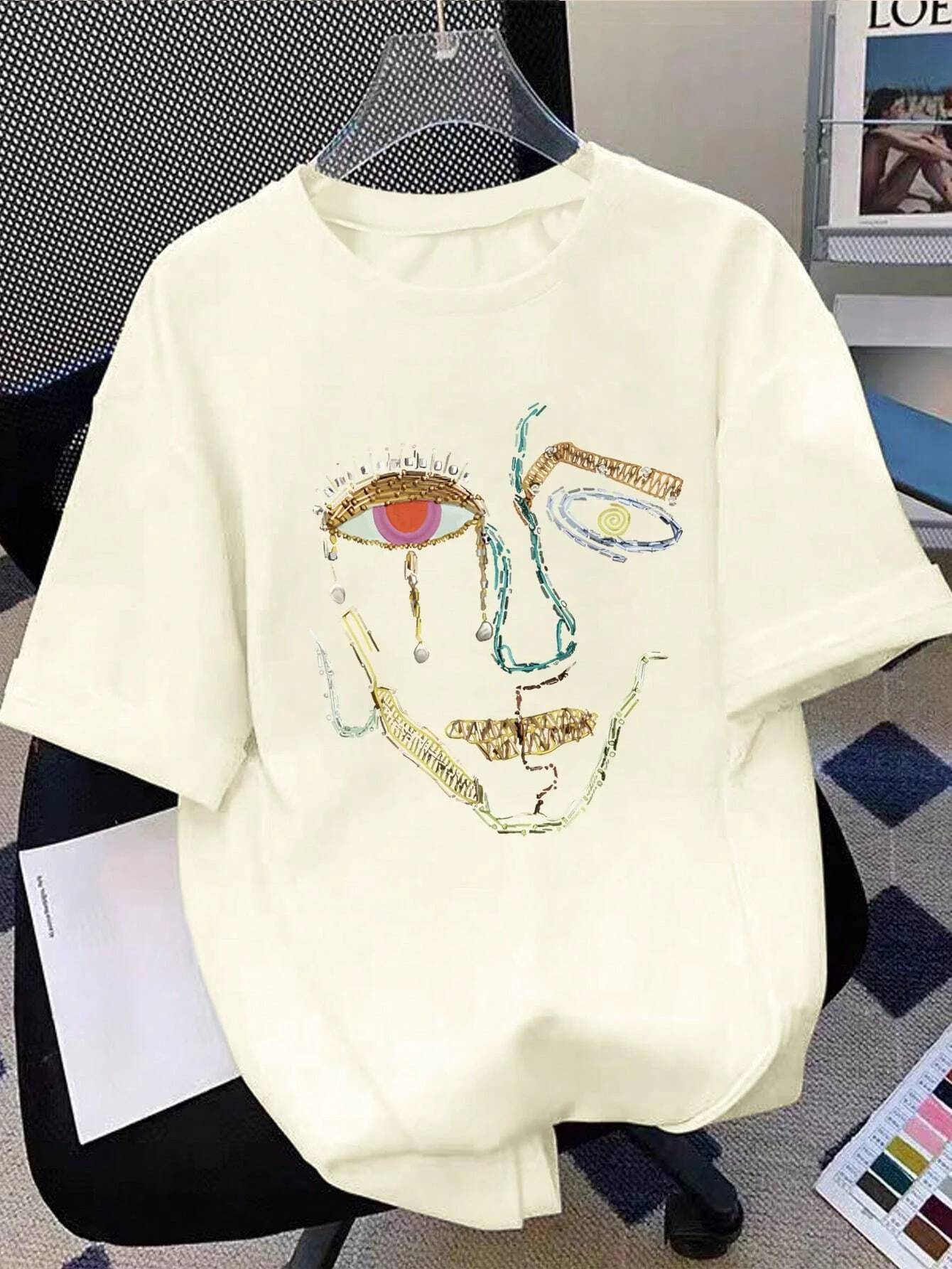 100% Cotton T-Shirts For Women Color Graffiti Woman's Face Printing Clothes Street Fashion Tops Loose Casual Short Sleeve Tees