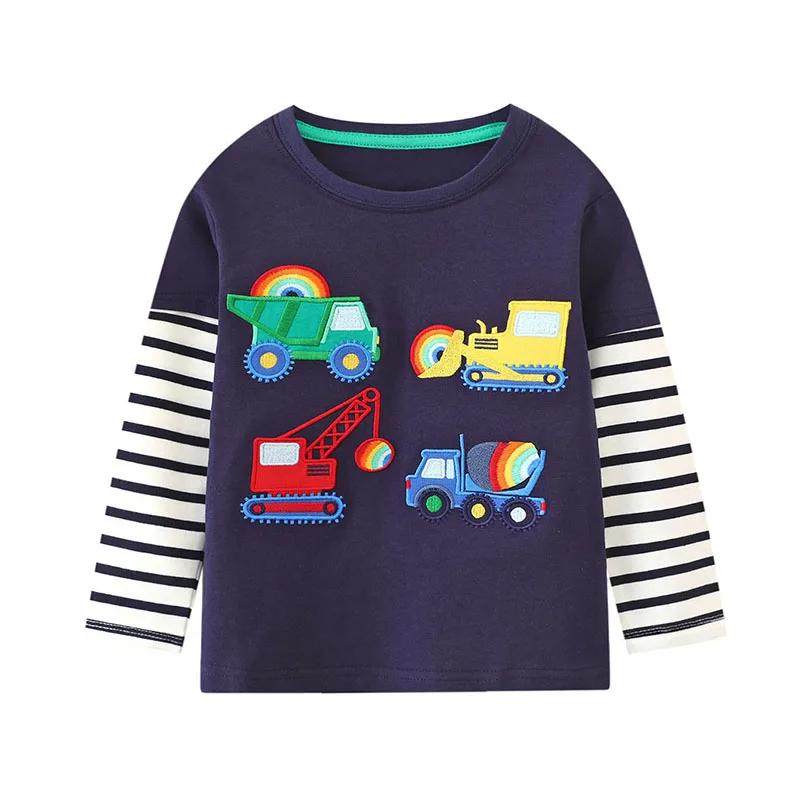 Little maven Baby Boys Blouses Long Sleeves Striped T-shirt Cotton Cartoon Excavator Tops for Kids Children's Clothing
