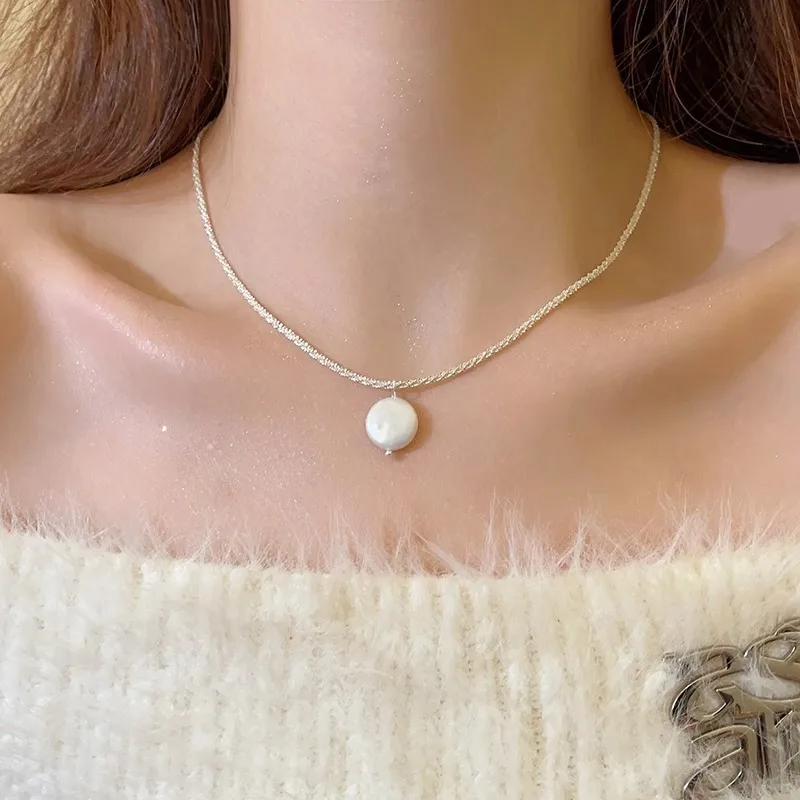 100% Natural Baroque Freshwater Pearl 925 Sterling Silver Female Pendant Necklace Jewelry For Women Birthday Gifts