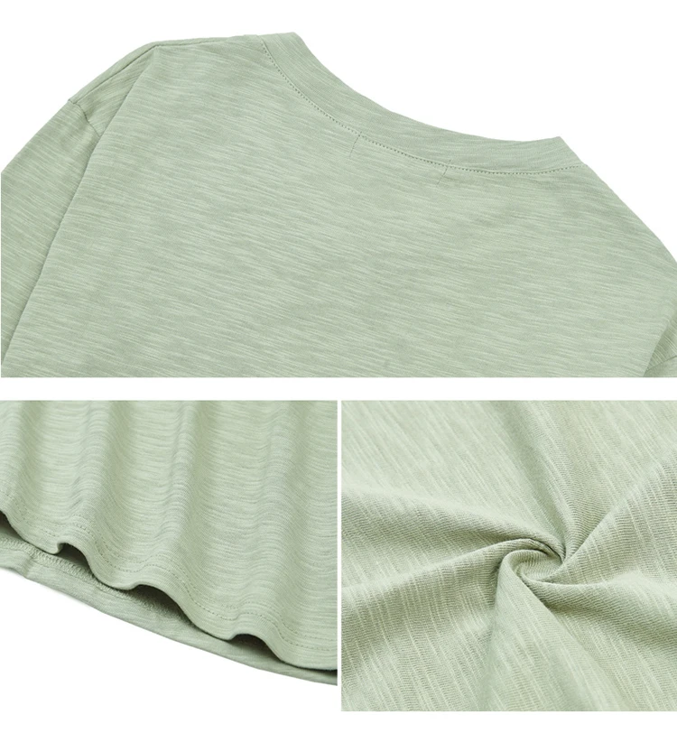 2026 Long Sleeve Spring Women Slub Cotton T Shirts Female Button Green V-Neck Solid Color T-shirt Coffee Korean Soft Loose Tops