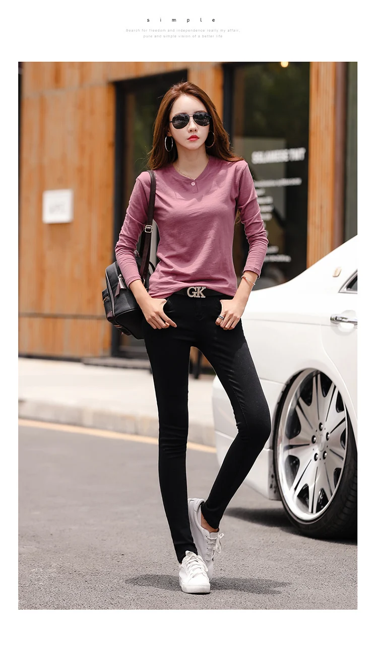 2026 Long Sleeve Spring Women Slub Cotton T Shirts Female Button Green V-Neck Solid Color T-shirt Coffee Korean Soft Loose Tops