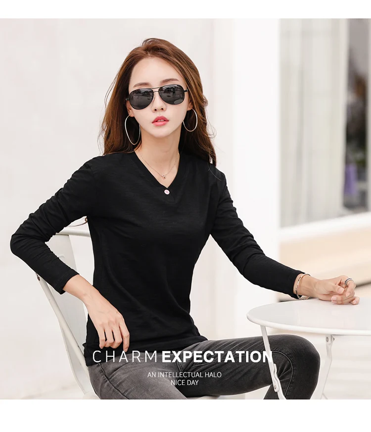 2026 Long Sleeve Spring Women Slub Cotton T Shirts Female Button Green V-Neck Solid Color T-shirt Coffee Korean Soft Loose Tops