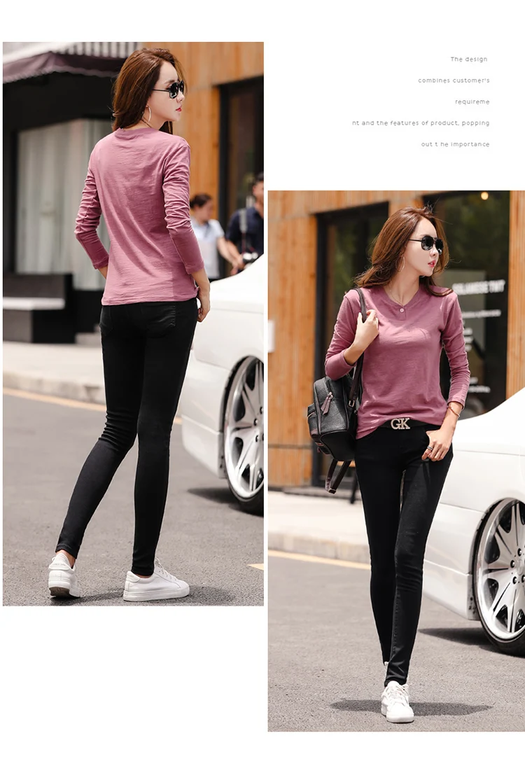 2026 Long Sleeve Spring Women Slub Cotton T Shirts Female Button Green V-Neck Solid Color T-shirt Coffee Korean Soft Loose Tops