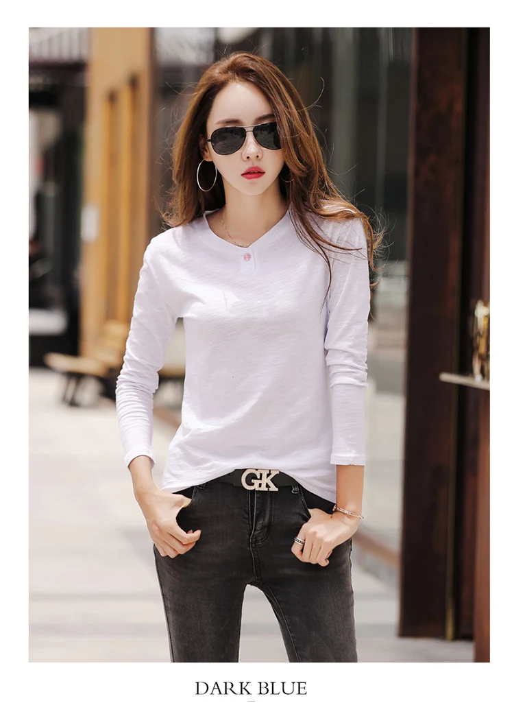 2026 Long Sleeve Spring Women Slub Cotton T Shirts Female Button Green V-Neck Solid Color T-shirt Coffee Korean Soft Loose Tops