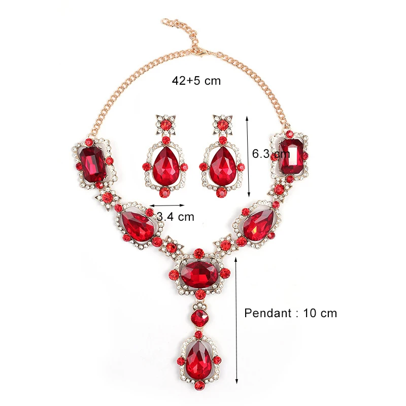 Royal Jewelry Set Wedding Statement Chunky Crystal Drop Earrings and Amethyst Purple Rhinestone Choker Necklace for Women