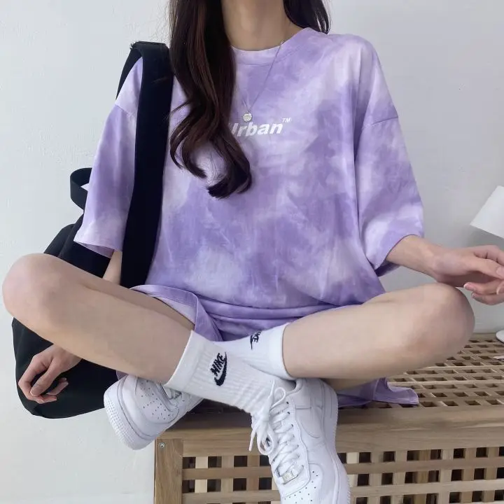 Women T-Shirt Shorts Suit Set Casual Tie Dye Loose Tshirt and Wide Leg Middle Shorts with Pockets Female Soft Summer Shorts Sets