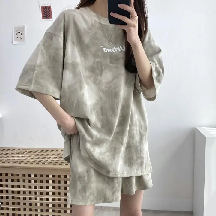 Women T-Shirt Shorts Suit Set Casual Tie Dye Loose Tshirt and Wide Leg Middle Shorts with Pockets Female Soft Summer Shorts Sets